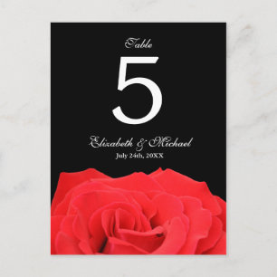 Red Rose and Black Wedding Table Number Postcard