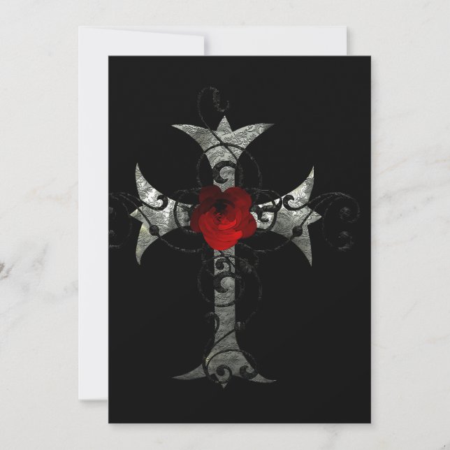 Red Rose and Cross Gothic Bridal Shower Invitation (Front)