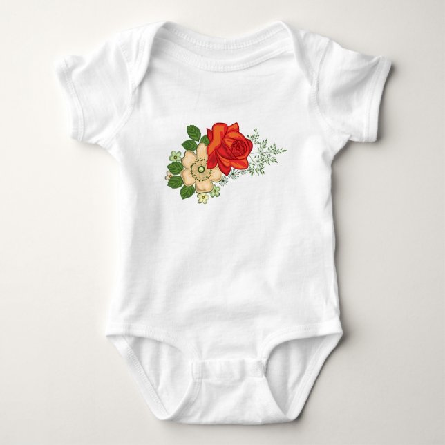 Red Rose and Daisies Baby Bodysuit (Front)
