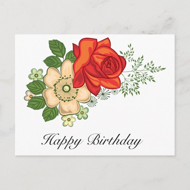 Red Rose and Daisies Birthday Greetings Postcard (Front)