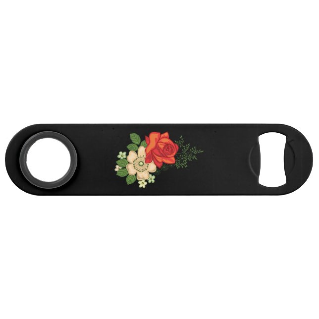 Red Rose and Daisies Black Background (Front (Horizontal))