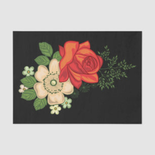 Red Rose and Daisies Black Background Tissue Paper