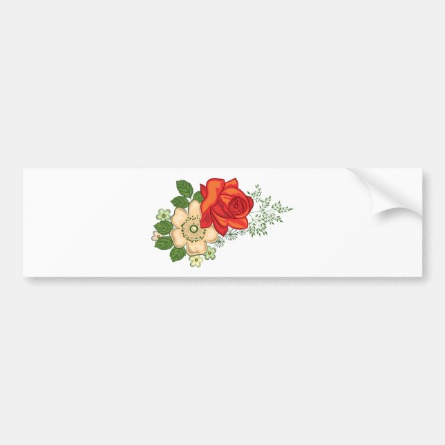 Red Rose and Daisies Bumper Sticker (Front)