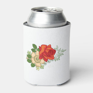 Red Rose and Daisies Can Cooler