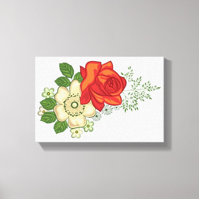 Red Rose and Daisies Canvas Print (Front)