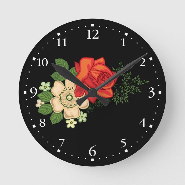 Red Rose and Daisies Clockface 1 Round Clock (Front)