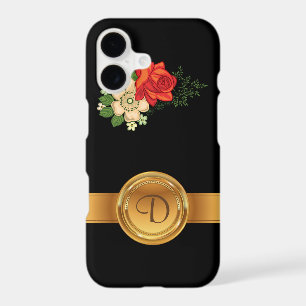 Red Rose and Daisies Gold Monogram Name