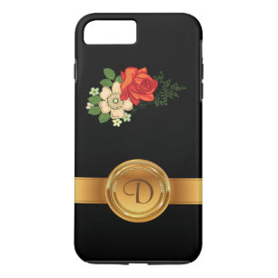 Red Rose and Daisies Gold Monogram Name iPhone 8 Plus/7 Plus Case