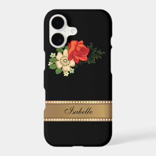Red Rose and Daisies Gold Personalised Name