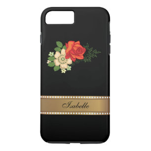 Red Rose and Daisies Gold Personalised Name iPhone 8 Plus/7 Plus Case