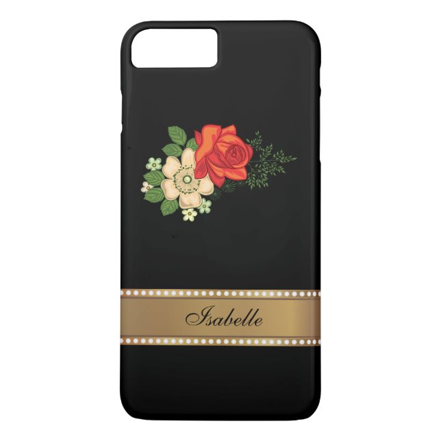 Red Rose and Daisies Gold Personalised Name Case-Mate iPhone Case (Back)