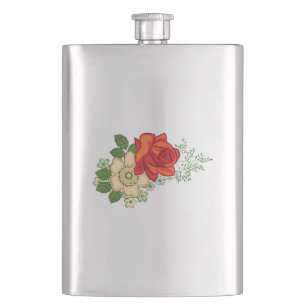 Red Rose and Daisies Hip Flask