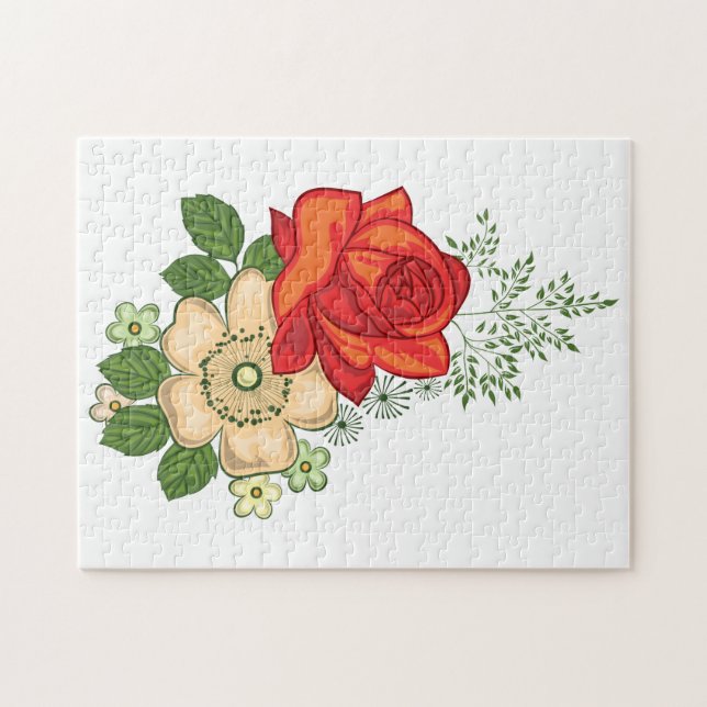 Red Rose and Daisies Jigsaw Puzzle (Horizontal)
