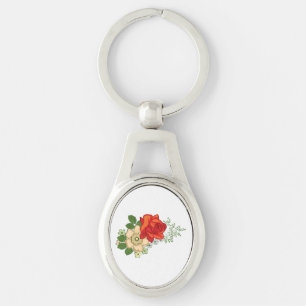 Red Rose and Daisies Key Ring