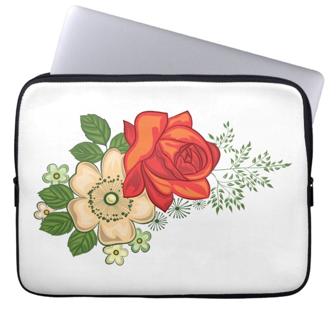 Red Rose and Daisies Laptop Sleeve (Front)