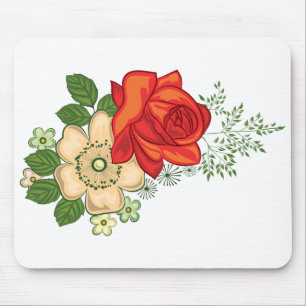 Red Rose and Daisies Mouse Mat