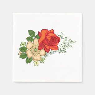 Red Rose and Daisies Napkin