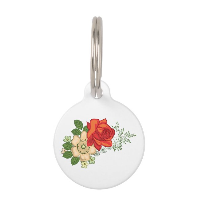 Red Rose and Daisies Pet Tag (Front)