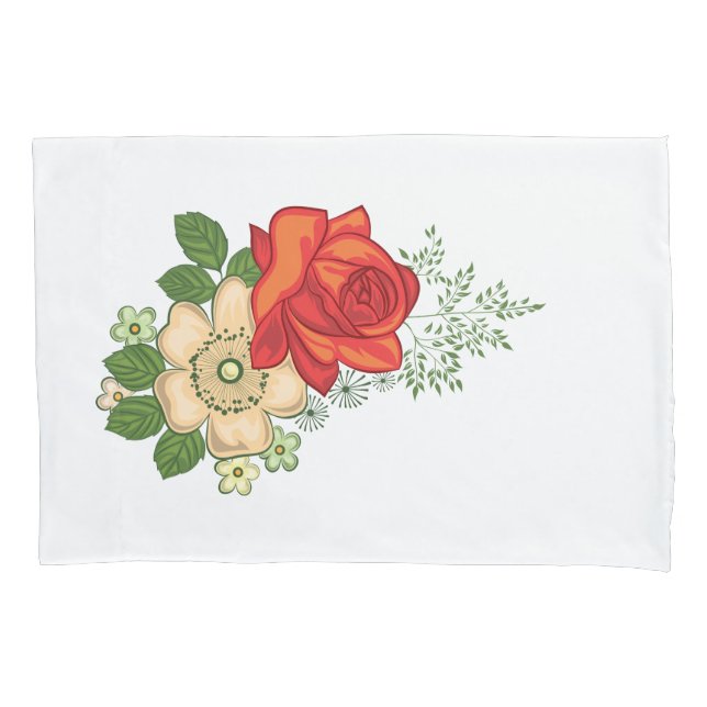 Red Rose and Daisies Pillowcase (Front)