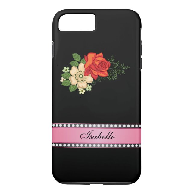 Red Rose and Daisies Pink Personalised Name Case-Mate iPhone Case (Back)