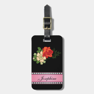 Red Rose and Daisies Pink Personalised Name Luggage Tag