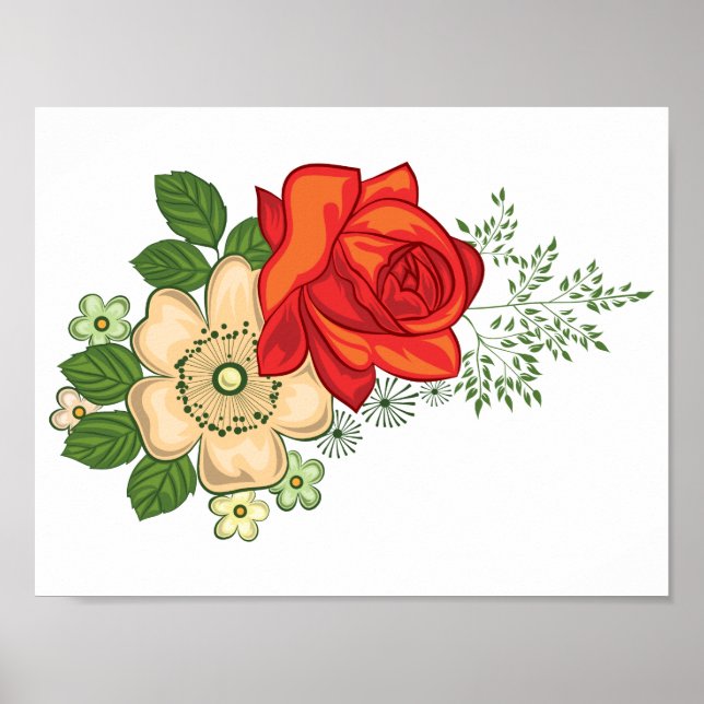 Red Rose and Daisies Poster (Front)
