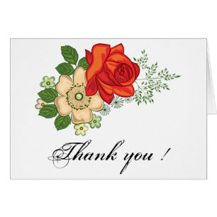 Red Rose and Daisies Thank You Card
