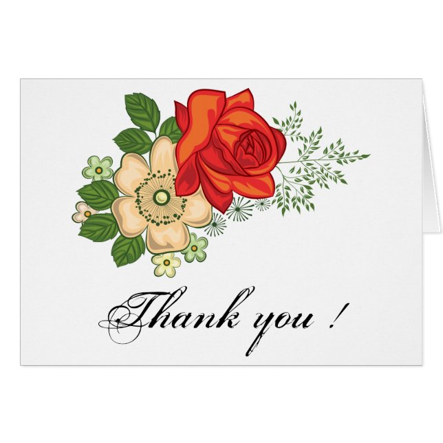 Red Rose and Daisies Thank You Card (Front Horizontal)