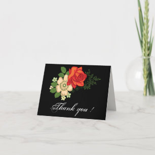 Red Rose and Daisies Thank You Card Black