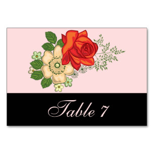 Red Rose and Daisies Wedding Black Table Number