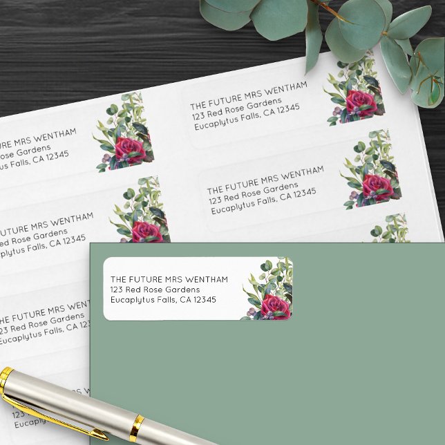 Red Rose and Eucalyptus Simple Wedding Envelope (Future Mrs wedding address labels from my Red Rose and Eucalyptus Wedding Collection)