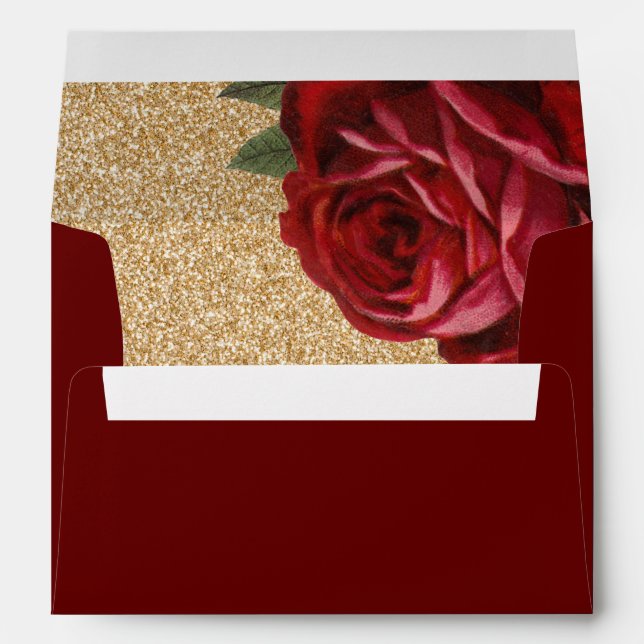 Red Rose and Faux Gold Glitter Envelopes (Back (Bottom))