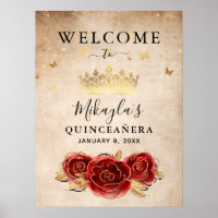 Red Rose and Gold Crown Elegant Welcome Party