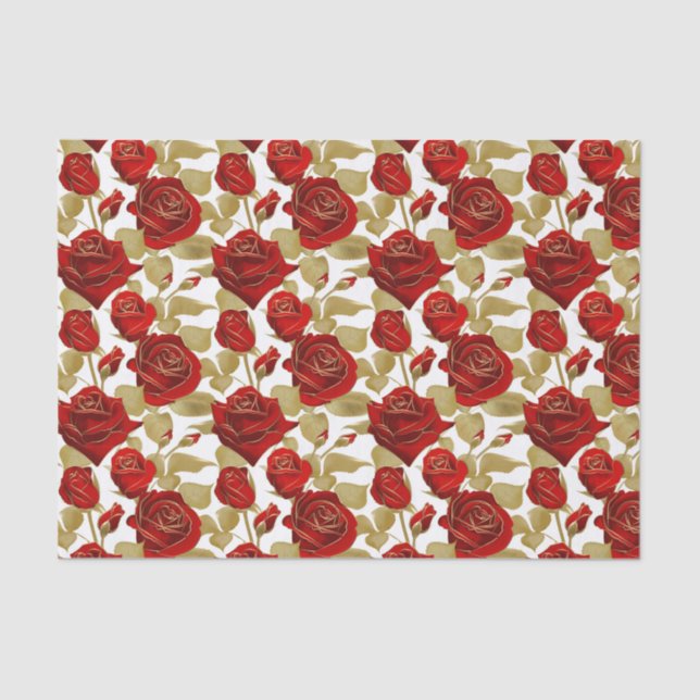 Red Rose And Gold  Tissue Paper (Front)