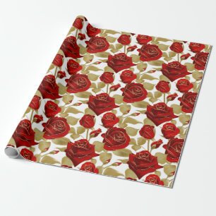 Red Rose And Gold  Wrapping Paper