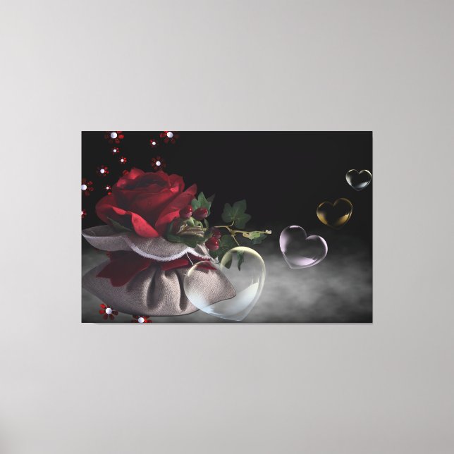 Red Rose and Hearts Canvas Print (Front)