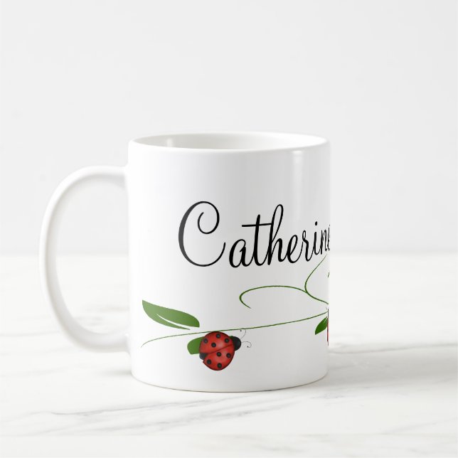 Red Rose and Ladybugs Coffee / Tea Mug (Left)