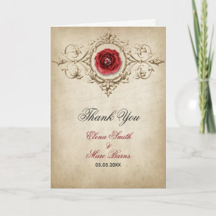 Red Rose And Ornament Thank You Card