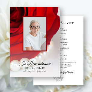 Red Rose and Pearls Funeral Memorial Service Programme