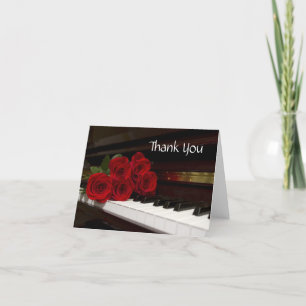 Red Rose and Piano Keys Thank You Card