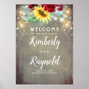 Red Rose and Sunflower Rustic Fall Welcome Sign