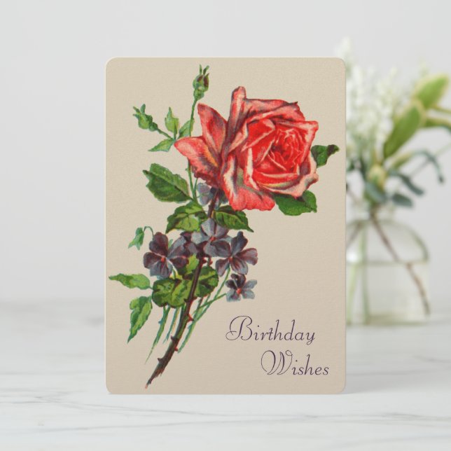Red Rose and Violets Card (Standing Front)