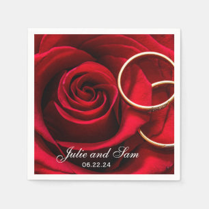 Red Rose and Wedding Rings Personalised Napkins