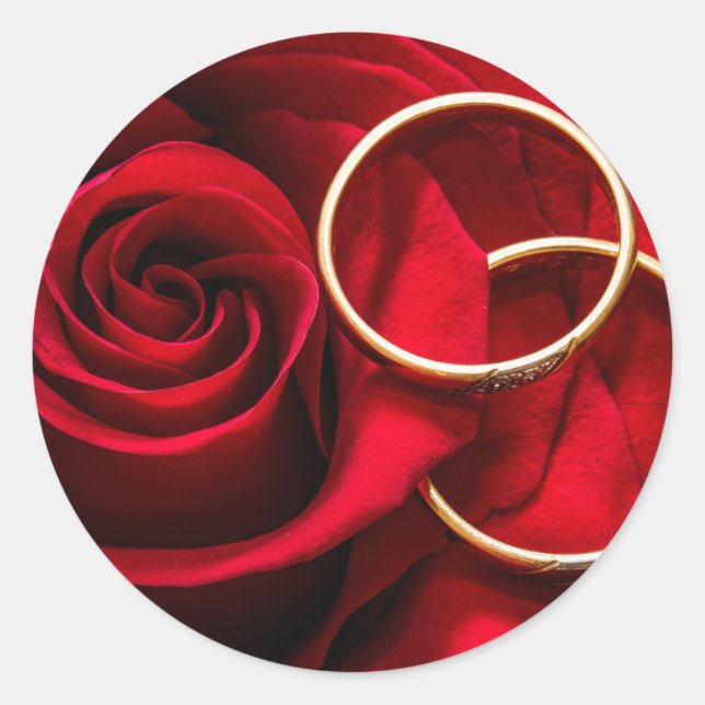 Red Rose and Wedding Rings Stickers (Front)