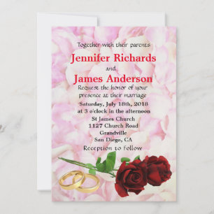 Red Rose and Wedding Rings Wedding Invitation
