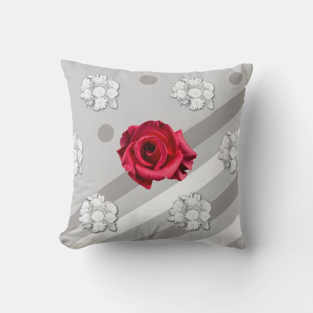 Red Rose And White Bouquet Cushion (Front)