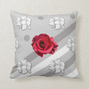 Red Rose And White Bouquet Cushion