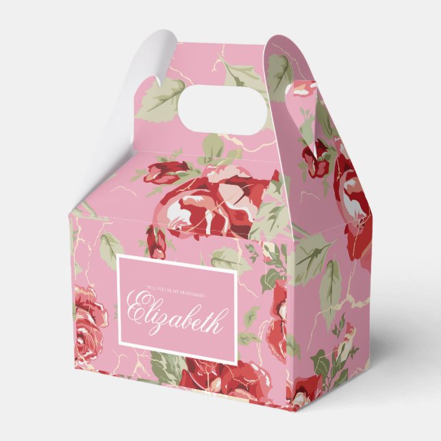 Red rose and white classic print favour box (Front Side)