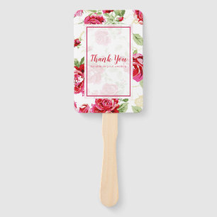 Red rose and white classic print hand fan