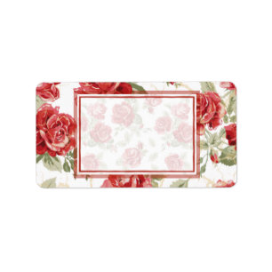 Red rose and white classic print label